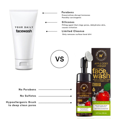 WOW Skin Science Apple Cider Vinegar Foam Exfoliating Face Wash & Brush 5.07 oz