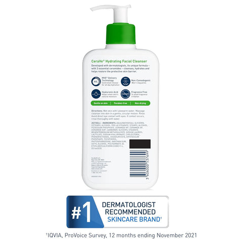 Cerave Hydrating Facial Cleanser, Daily Face Wash For  Normal To Dry Skin, 12 Fl Oz.--Two Pack