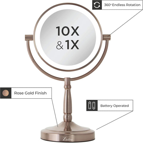 ZAD LED LIT SWIV MIRR 1/10 R.GOLD