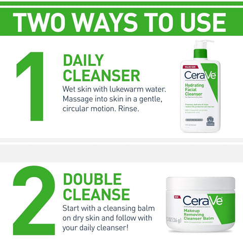Cerave Hydrating Facial Cleanser, Daily Face Wash For  Normal To Dry Skin, 12 Fl Oz.--Two Pack